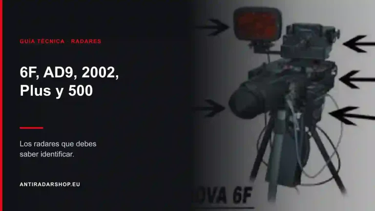 Radar Multanova 6F sobre trípode con sus componentes señalados con flechas